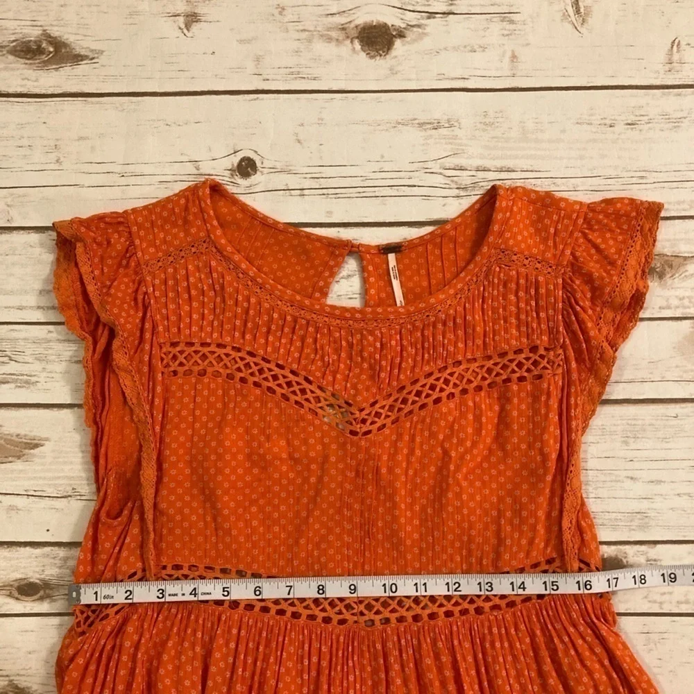 Free People Retro Kitty Crotchet Trim Dress Coral Size Small